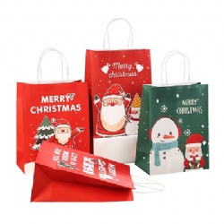 Christmas paper bag recyclable kraft paper bags, bolsas de papel reusable shopping paper bags logo printed