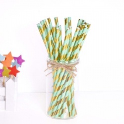 Drinking Straws Disposable Hat Drink gold foiled Paper Straw
