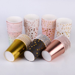 Gold Disposable Paper Party Cups Custom Logo Drinking Paper Cup for Both Hot and Cold Beverages