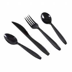packed wrapped black heavy weight plastic cutlery disposable spork plastic fork and knife